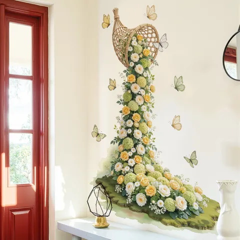 Wasserdicht Blumenkorb Rose Wandtattoo Für Wohnzimmer Schlafzimmer Home Decor Blume Schmetterling Muster PVC Aufkleber