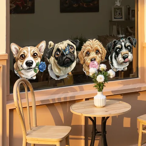 Cartoon Hund Haustier Avatar Glas Fensteraufkleber Abnehmbar UV Farbdruck Statische Haftung Dekor Für Schiebetür Badezimmer Haus