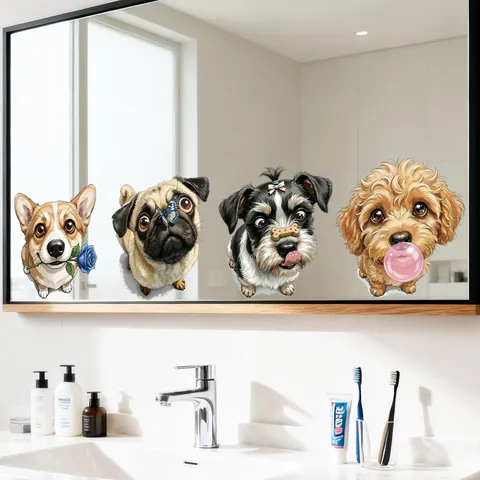 Cartoon Hund Haustier Avatar Glas Fensteraufkleber Abnehmbar UV Farbdruck Statische Haftung Dekor Für Schiebetür Badezimmer Haus