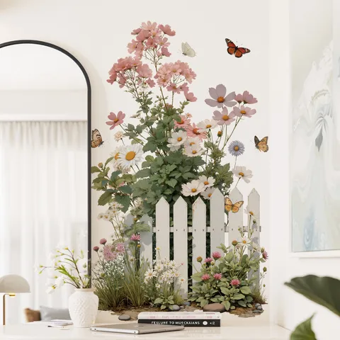 Nordic Plant Fence Floral Wall Sticker Removable PVC Decal For Living Room Bedroom Hallway Background Decor