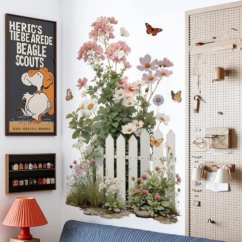 Nordic Plant Fence Floral Wall Sticker Removable PVC Decal For Living Room Bedroom Hallway Background Decor