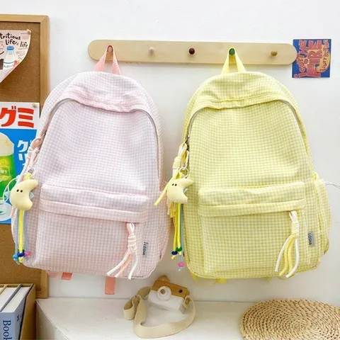 Zaino da Donna in Nylon a Quadri Stile Preppy Scuola Grande Capacità Casual Viaggio Borsa Libri Carina Spalla Geometrica