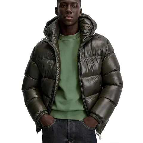 Men's Winter Hooded Padded Jacket Glossy Polyester Cotton Puffer Coat Warm Casual Quilted Parka Full Zip Outerwear Plus Size