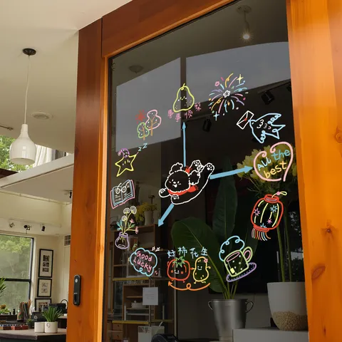 Cartoon Line Clock Style Glass Window Sticker Static Cling Decorative Wall Decal For Cafe Coffee Shop Shopfront Home Kitchen Window Decor