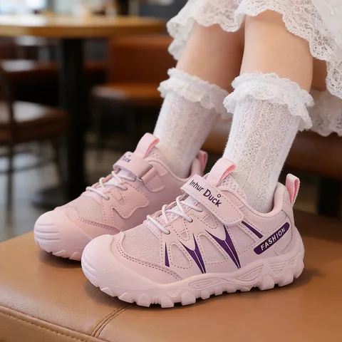 Kids Outdoor Sport Sneakers Waterproof PU Leather Non-Slip Wear-Resistant Casual Walking Shoes For Boys Girls Everyday Velcro Sneakers