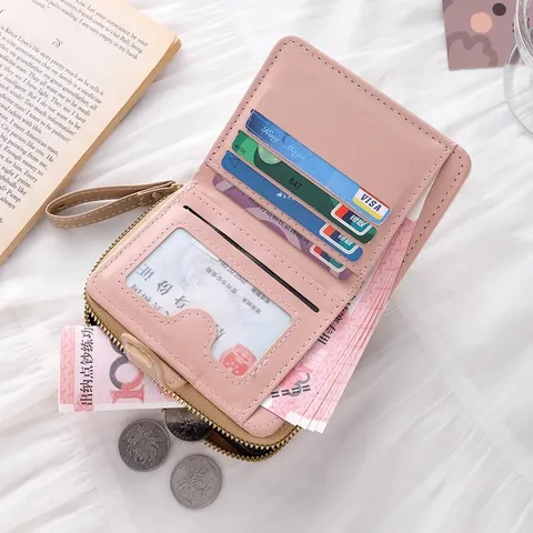 Portafoglio Corto da Donna Kawaii Giapponese Gatto Cartone Animato Modello Orso in Pelle PU Porta Carte Portamonete Pieghevole