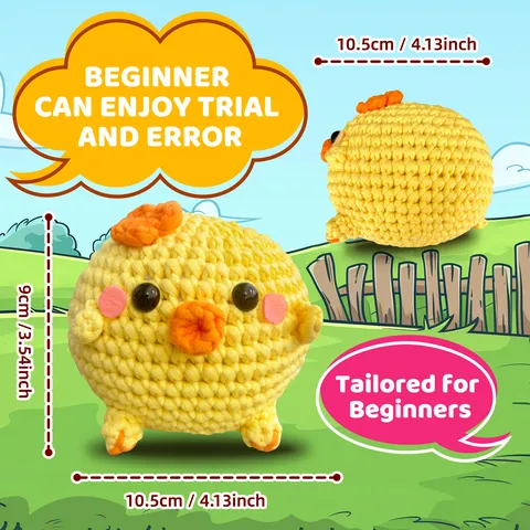 DIY Crochet Kit For Beginners Cute Yellow Chicken Animal Keychain Hand-Knitted Yarn Craft Set With Tools Instructions