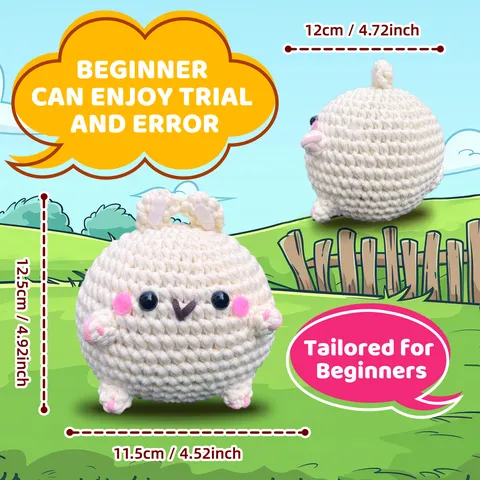 DIY Crochet Kit For Beginners Cartoon Rabbit Stuffed Animal Yarn Knitting Craft Set Handmade Doll Decoration Pack With Instruction