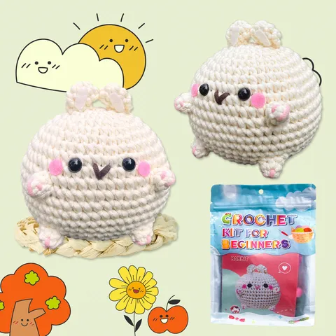 DIY Crochet Kit For Beginners Cartoon Rabbit Stuffed Animal Yarn Knitting Craft Set Handmade Doll Decoration Pack With Instruction