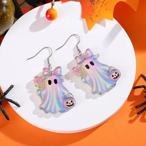 Halloween Gothic Acryl Geist Schleife Ohrringe Irisierend Geist Kürbis Anhänger Tropfenohrringe Für Damen Party Schmuck