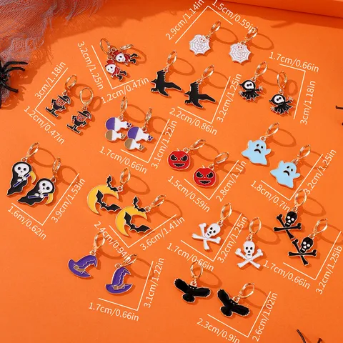 Halloween Legierung Emaille Ohrhänger Cartoon Geist Kürbis Fledermaus Hexe Hut Anhänger Ohrreifen Ohrringe Set Für Damen Party Schmuck Geschenk
