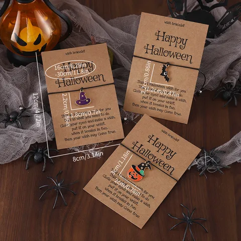 Halloween Kürbis Geist Totenkopf Anhänger Geflochtenes Armband Für Kinder Damen Verstellbares Kordel Wunschkarte Armband Schmuck Geschenk