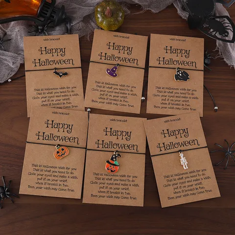Halloween Kürbis Geist Totenkopf Anhänger Geflochtenes Armband Für Kinder Damen Verstellbares Kordel Wunschkarte Armband Schmuck Geschenk