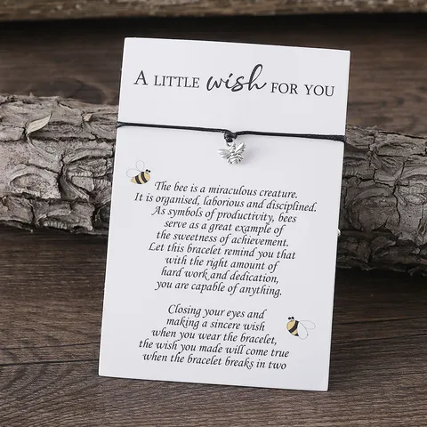 Handmade Woven Cord Wish Card Bracelet Alloy Charm Pendant Blessing Card Wristband Jewelry Gift For Women