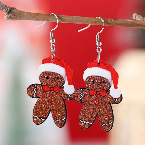 Süße Weihnachten Lebkuchenmann Holz Ohrhänger Mit Edelstahl Ohrringpfosten Festlich Doppelseitig Bedruckter Schmuck