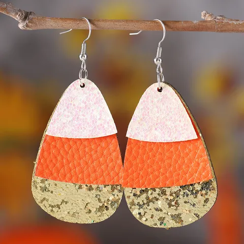 Orecchini a Goccia d'Acqua in Pelle PU a Tre Strati per il Ringraziamento d'Autunno Per Donna Pendenti con Zucca e Ghianda Paillettes Scintillanti Acciaio Inossidabile Festa Regalo