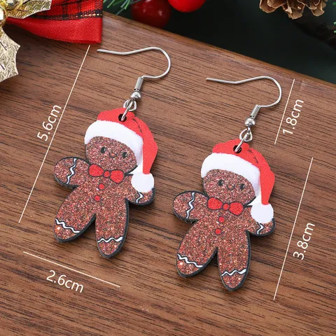 Süße Weihnachten Lebkuchenmann Holz Ohrhänger Mit Edelstahl Ohrringpfosten Festlich Doppelseitig Bedruckter Schmuck