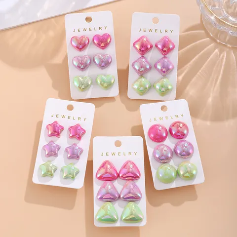 Japanisch Frisch Acryl 3D Geometrisch Irisierend Ohrstecker Kollektion Herz Stern Kreis Dreieck Quadrat Für Damen Schmuck
