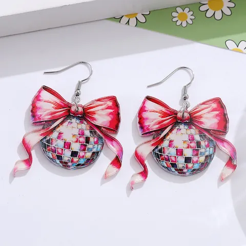 Acrylic Birthday Party Earrings Printed Happy Birthday Disco Ball Bow Sunflower Lightning Pendant Earrings Birthday Jewelry Gift