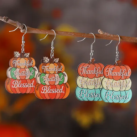 Pendientes de Acrílico con Diseño de Torre de Calabaza Apilada de Tres Colores para el Día de Acción de Gracias Joyas de Letras