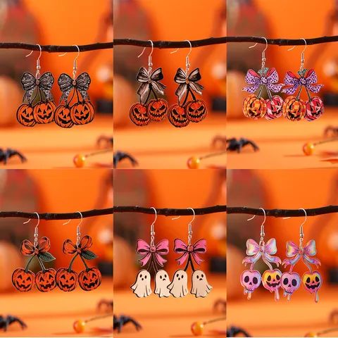 Halloween Gothisch Acryl Schleife Kürbis Geist Totenkopf Ohrringe Lustige Halloween Party Hänger Ohrringe Für Damen Schmuck