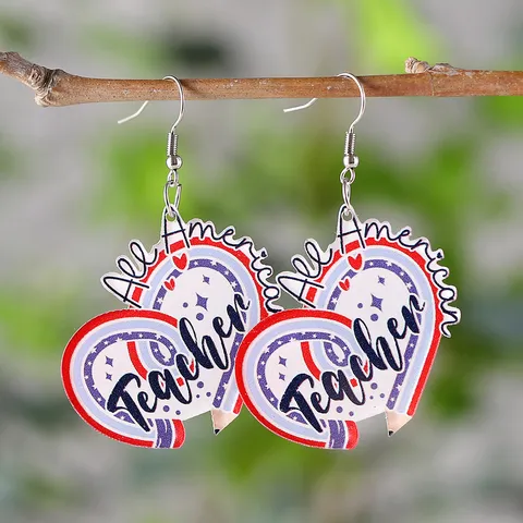 Onafhankelijkheidsdag Rood Wit Blauw Potlood Hart Acryl Oorbellen All American Teacher Sieraden Cadeau Voor Vrouwen