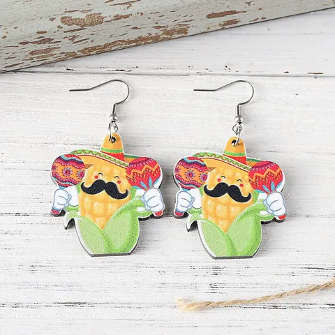 Mexikanische Cinco De Mayo Tag Der Toten Holz Ohrringe Doppelseitig Bedruckt Bunte Kaktus Totenkopf Gitarre Anhänger Tropfen Ohrringe Für Frauen Party Schmuck