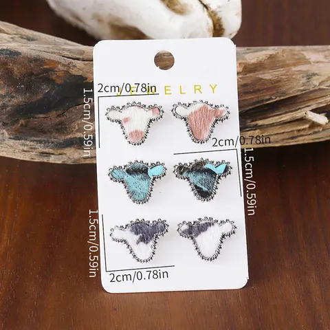 Western Farm Stil Stierkopf Leder Legierung Ohrstecker Kreative Tier Cowboy Muster Metall Ohrschmuck Set Für Damen Party Schmuck