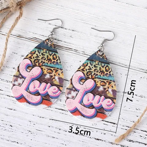Valentinstag Liebe Herz Tropfen Anhänger Ohrringe Für Damen Doppelseitig Bedruckt Leder Leopardenmuster Kariert Ohrhänger Schmuck Geschenk