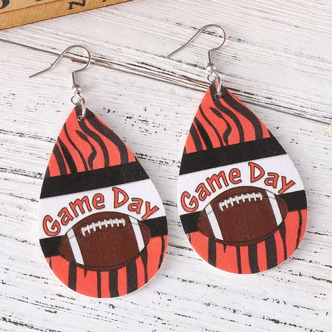 Super Bowl Game Day Rugby Leder Ohrringe Doppelseitig Bedruckt Wassertropfen Tropfen Hängeohrringe Für Fan Team Damen Schmuck Geschenk