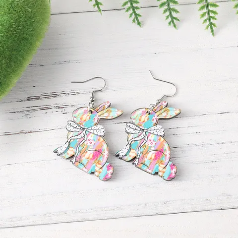 Damen Western Stil Ostern Holz Ohrringe Doppelseitig Bedruckt Hase Kreuz Henne Schleife Ohrringe Feiertag Schmuck Geschenk