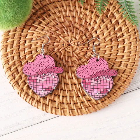 Western Cowboy Hat Boots Wooden Dangle Earrings For Women Music Festival Party Pink Disco Ball Heart Printed Wood Jewelry Gift