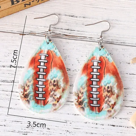 Sportliche Kunstleder Ohrhänger Doppelseitig Bedruckt Football Rugby Leopard Herz Wassertropfen Ohrringe Für Damen Schmuck Geschenk