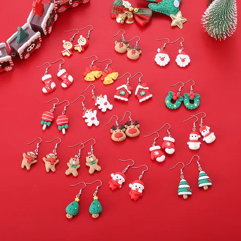 Weihnachten Cartoon Harz Legierung Ohrringe Für Damen Weihnachtsmann Elch Schneemann Muster Niedlich Fest Party Schmuck Geschenk
