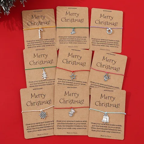 Weihnachten Wunschkarte Armband Minimalistisch Legierung Charm Geflochtene Kordel Handgemachtes Seil Armband Für Damen Kinder Schmuck