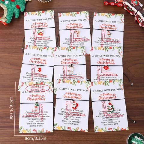 Weihnachten Festliches Gewebtes Kordel Armband Set Legierung Weihnachtsmann Schneemann Rentier Anhänger Merry Christmas Wunschkarte Geschenk Damen Kinder