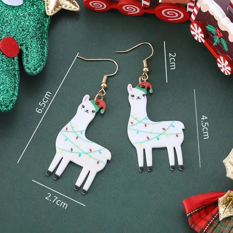 Christmas Alpaca Acrylic Drop Earrings Cartoon Christmas Hat Colorful Lights Alpaca Pendant Earrings Women Holiday Party Jewelry