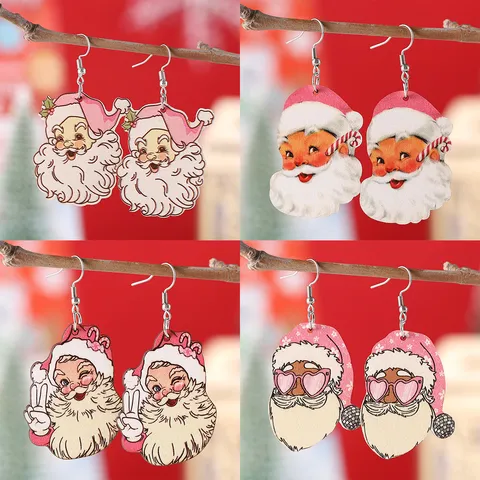 Lustige Weihnachten Weihnachtsmann Holz Ohrhänger Schrullig Doppelseitig Bedruckt Holzohrringe Für Frauen Feiertag Party Schmuck Geschenk