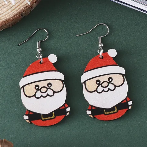 Lustige Weihnachten Weihnachtsmann Holz Ohrhänger Schrullig Doppelseitig Bedruckt Holzohrringe Für Frauen Feiertag Party Schmuck Geschenk