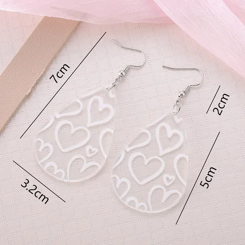 Acrylic Heart Printed Teardrop Pendant Earrings For Women Valentine's Day Jewelry Gift Transparent White Heart Earrings
