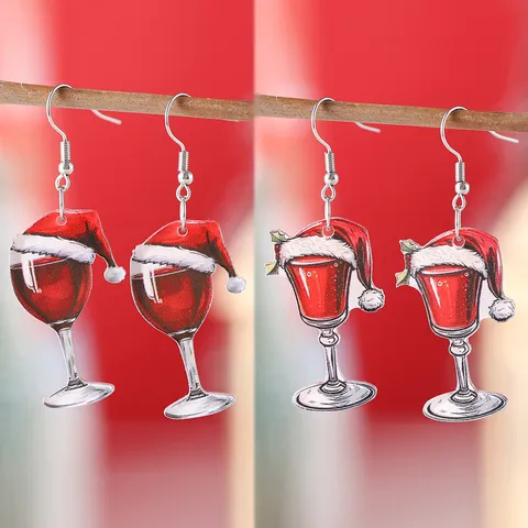 Weihnachten Weinglas Mit Weihnachtsmütze Ohrhänger Acryl Festlich Neujahr Party Ohrringe Individueller Schmuck Für Damen Feiertagsgeschenk