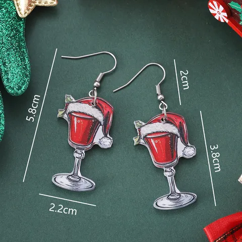 Weihnachten Weinglas Mit Weihnachtsmütze Ohrhänger Acryl Festlich Neujahr Party Ohrringe Individueller Schmuck Für Damen Feiertagsgeschenk