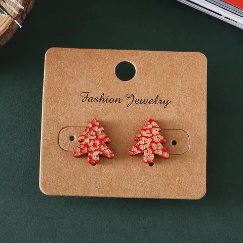 Pendientes de Botón de Madera Tallada de Árbol de Navidad Creativos Estampado de Leopardo Lindos Pendientes Geométricos con Poste de Acero Inoxidable