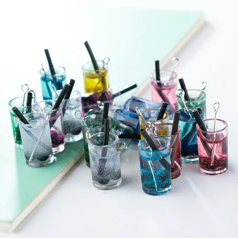 Dijes de Resina 3D en Forma de Taza de Té con Leche Boba Colgantes para Pendientes y Llaveros DIY Accesorios de Joyería Colores Mezclados