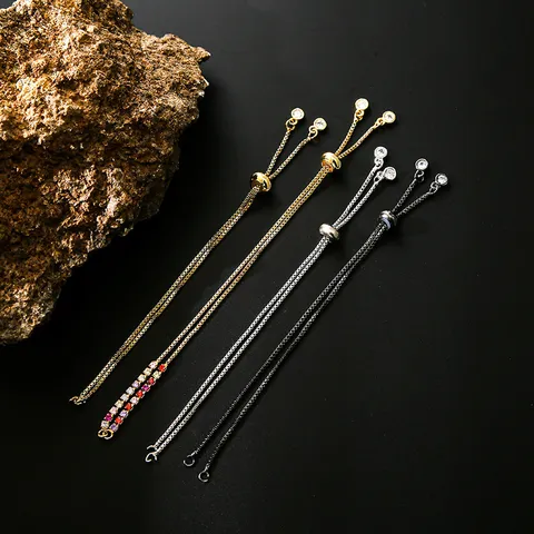 Adjustable Copper Slider Bracelet Extension Chain With Rhinestone Beads For DIY Jewelry Making Findings Pull Chain Connector