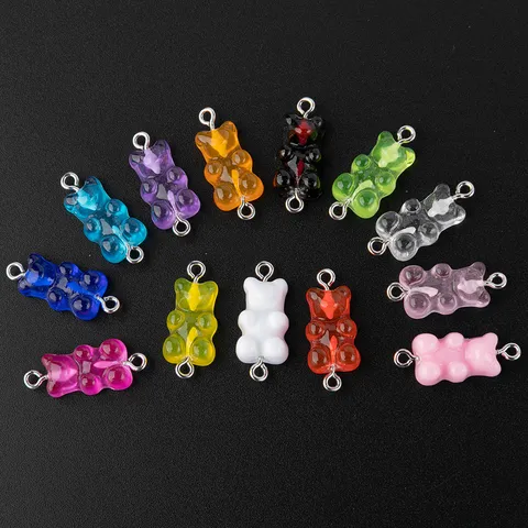 Resin Bear Charms Double Loops Pendant Connector Cartoon Animal Jewelry Making For DIY Hair Accessories Earring Bracelet Handmade Accessories
