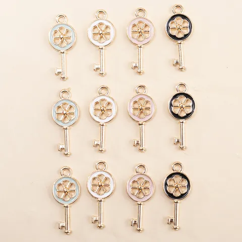 Cute Alloy Enamel Fruit Key Pendant Charms Colorful Jewelry Making Accessories For DIY Necklace Earring Bag Hanging Material
