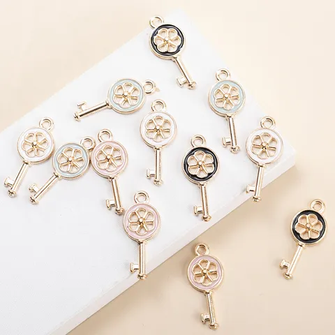 Cute Alloy Enamel Fruit Key Pendant Charms Colorful Jewelry Making Accessories For DIY Necklace Earring Bag Hanging Material