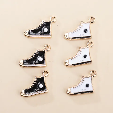 Baskets En Alliage émaillé Breloques Noir Blanc Chaussure En Toile Pendentifs Pour DIY Fabrication De Bijoux Porte-clés