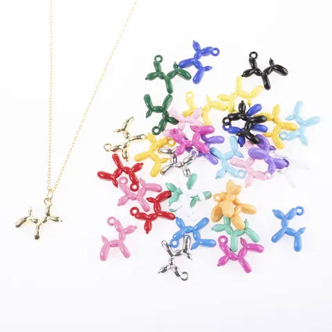 Alloy Balloon Dog Charm Pendant Cute 3D Animal Shape Electroplated DIY Jewelry Accessories For Bracelet Necklace Making Craft Materials